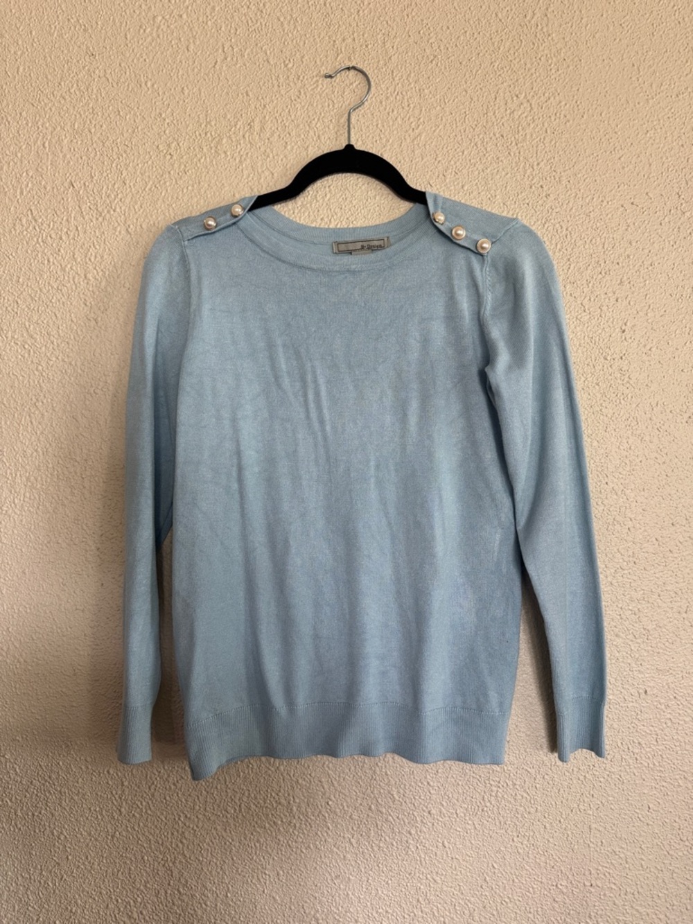 Light Blue Women's Button-Shoulder Crewneck Sweater